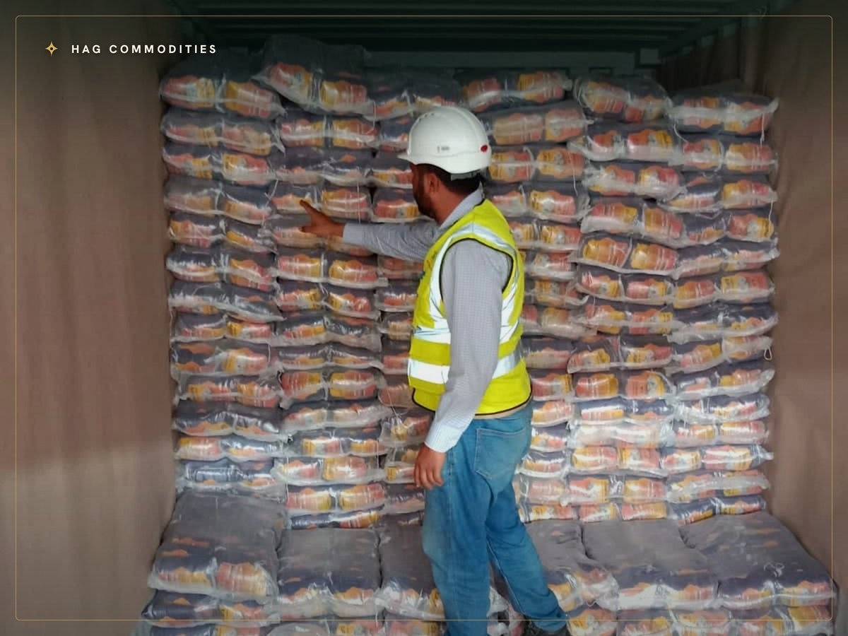 SGS-inspected, export-ready rice container loaded at HAG Commodities, Karachi