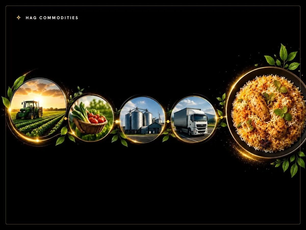 HAG Commodities farm-to-table rice journey — sourcing, processing, logistics to finished biryani